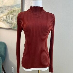 Nine West Rust Ribbed Mock Neck Sweater - Sise S
